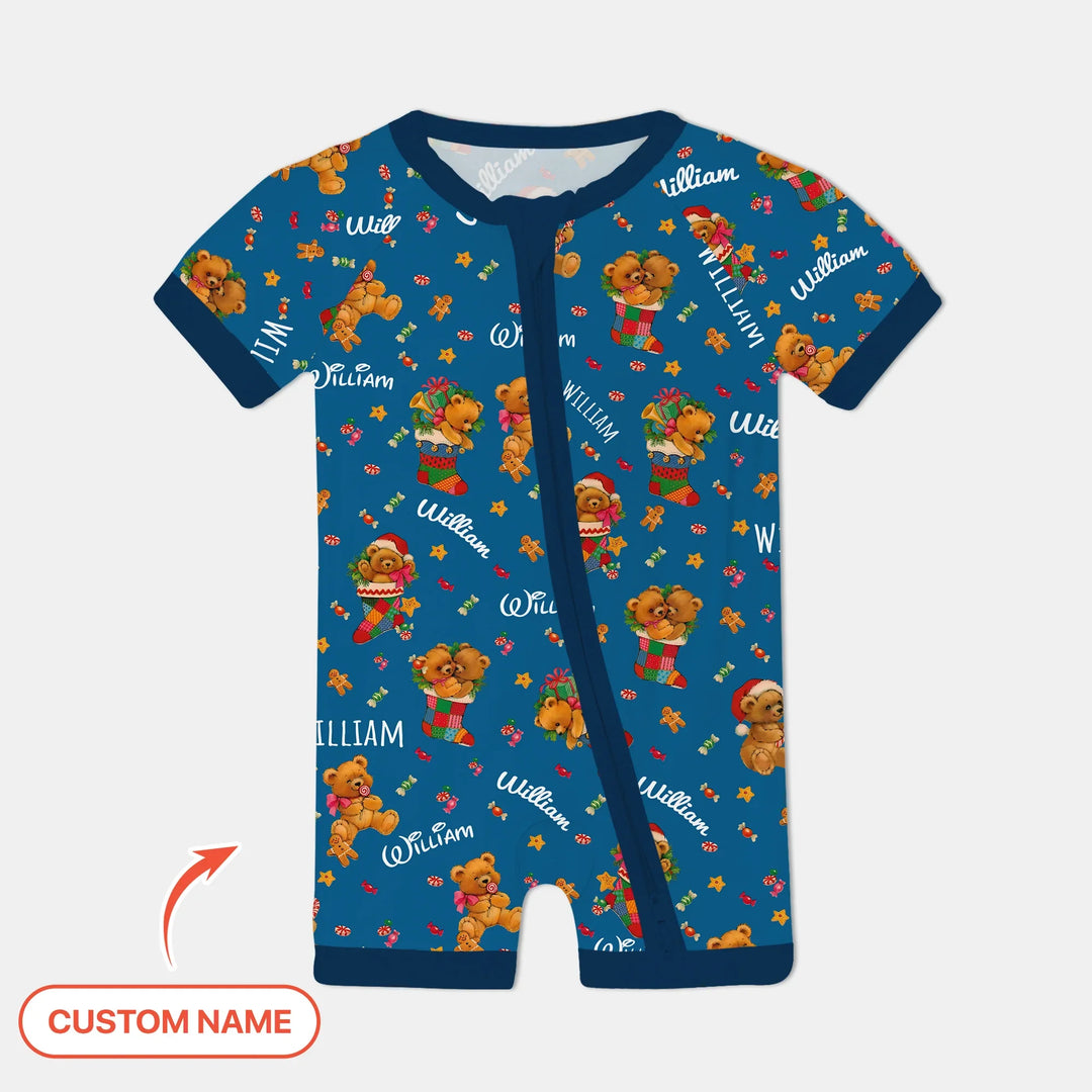 Teddy Bear Merry Christmas Custom Name Shorty Zippy
