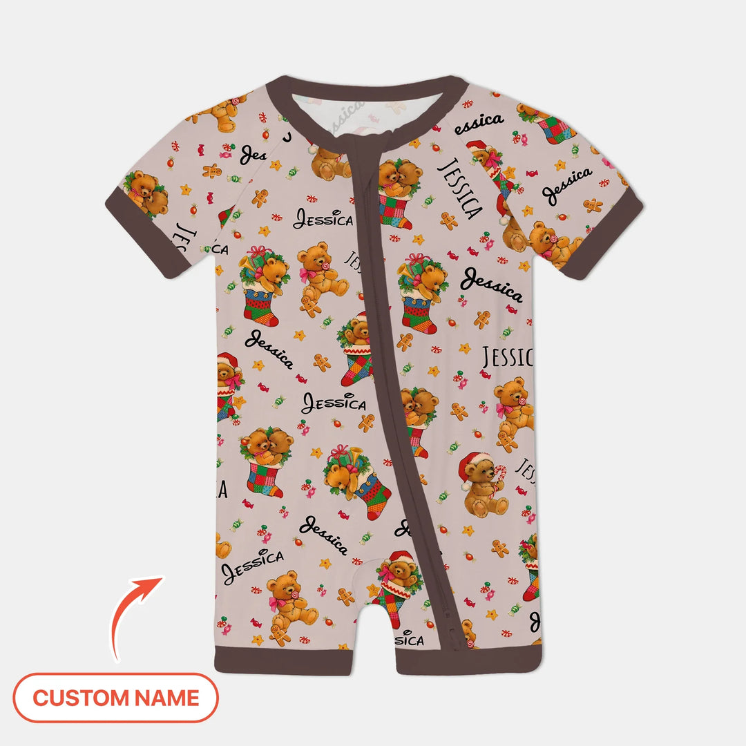 Teddy Bear Merry Christmas Custom Name Shorty Zippy