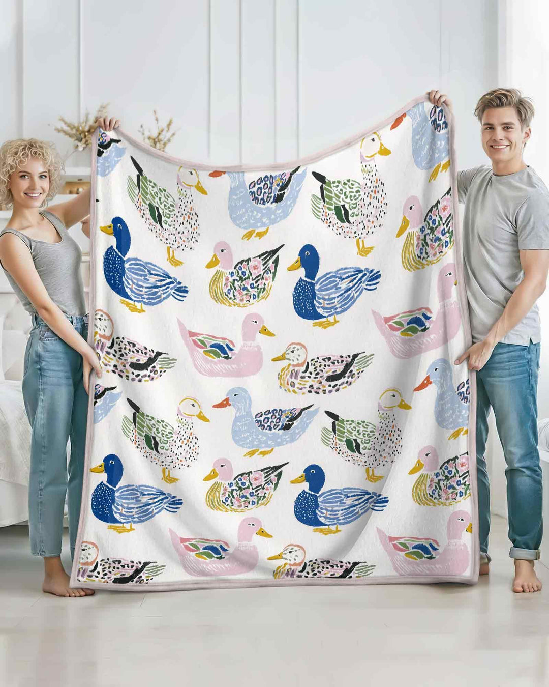 Whimsical Garden Ducks Bamboo Blanket
