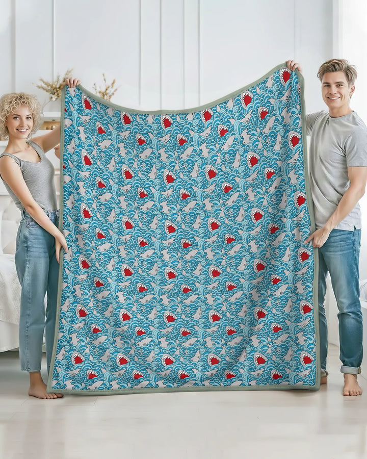 Shark Wave Rush Bamboo Blanket