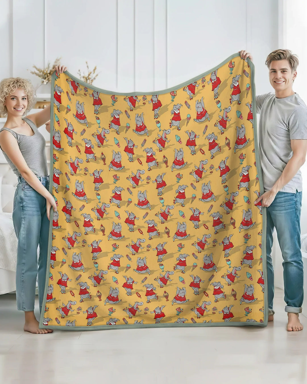 Dancing Hippo Treats Bamboo Blanket