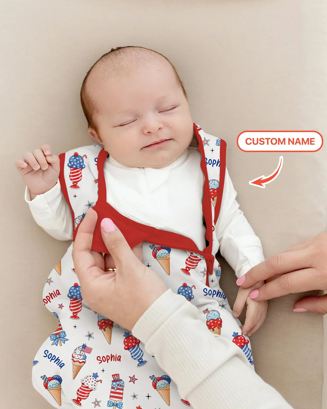 Custom Name Red, White & Ice Cream Bamboo Sleep Bag