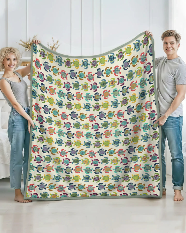 Happy Turtle Parade  Bamboo Blanket