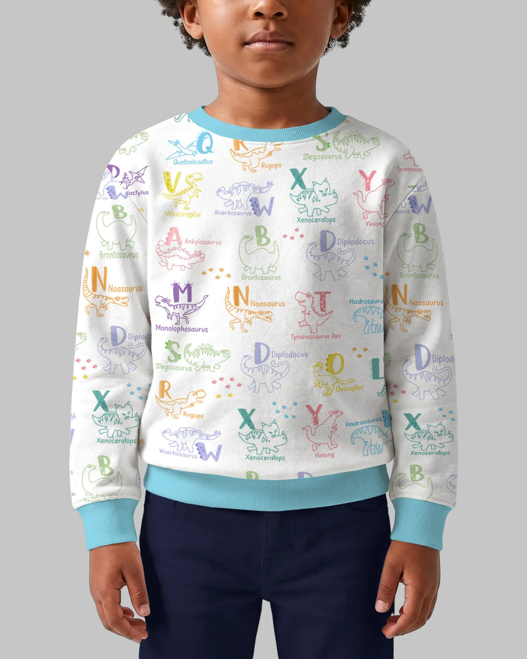 Sudadera con cuello redondo de bambú ABC con alfabeto de dinosaurios