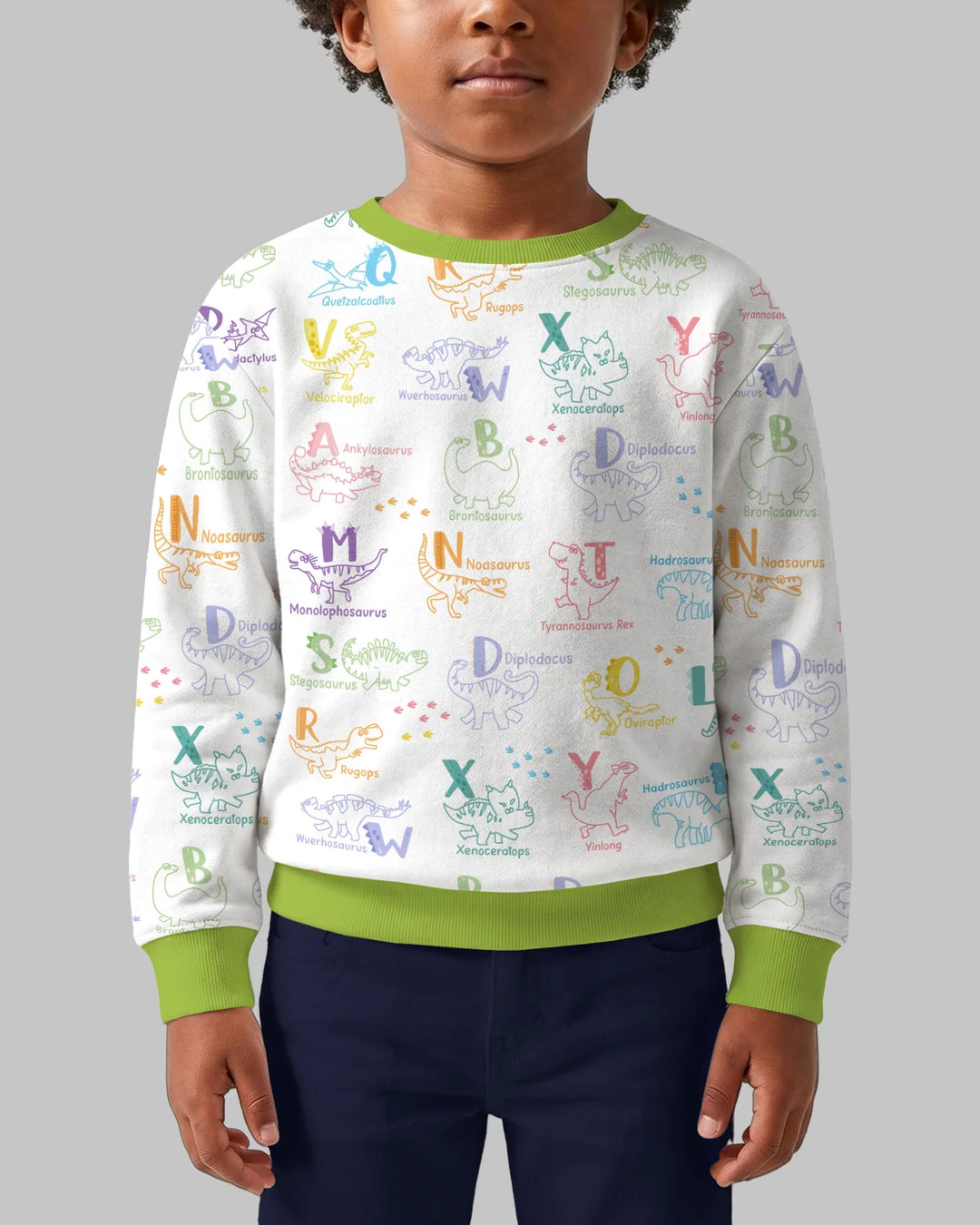 Sudadera con cuello redondo de bambú ABC con alfabeto de dinosaurios