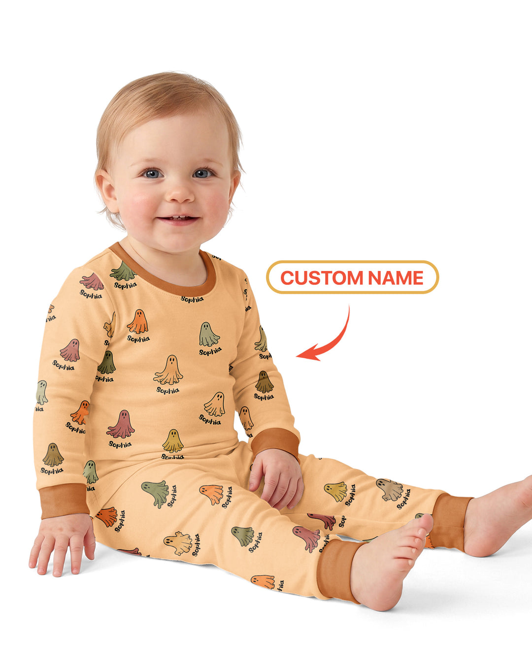 Cute Boo Ghost Vintage Halloween Bamboo Two Piece Long Sleeve Pajama Set