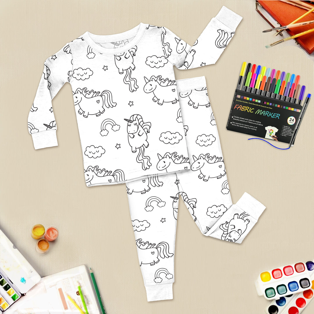 Colorable Unicorn & Princess Pajama Set