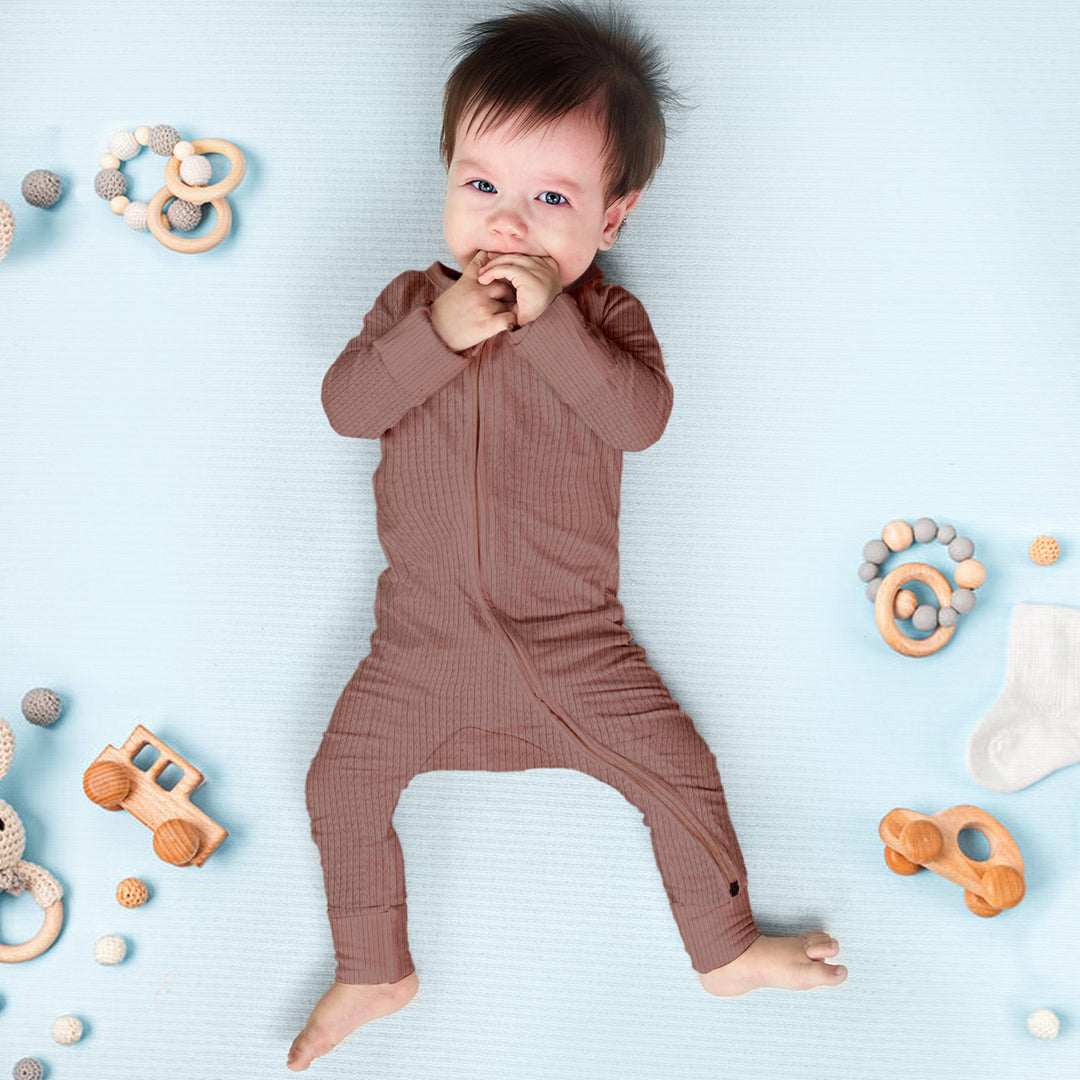 Earthy Brown Ribbed Bamboo Baby Clothing – Cozy and Gentle