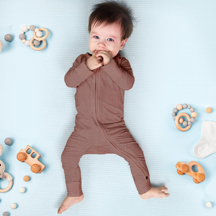 Earthy Brown Ribbed Bamboo Baby Clothing – Cozy and Gentle