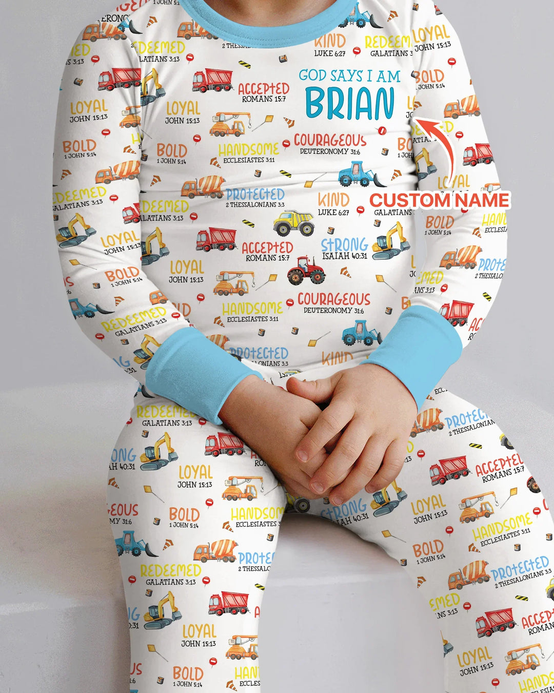 Personalized God Says I Am Little Builder Two Piece Long Sleeve Pajama Set