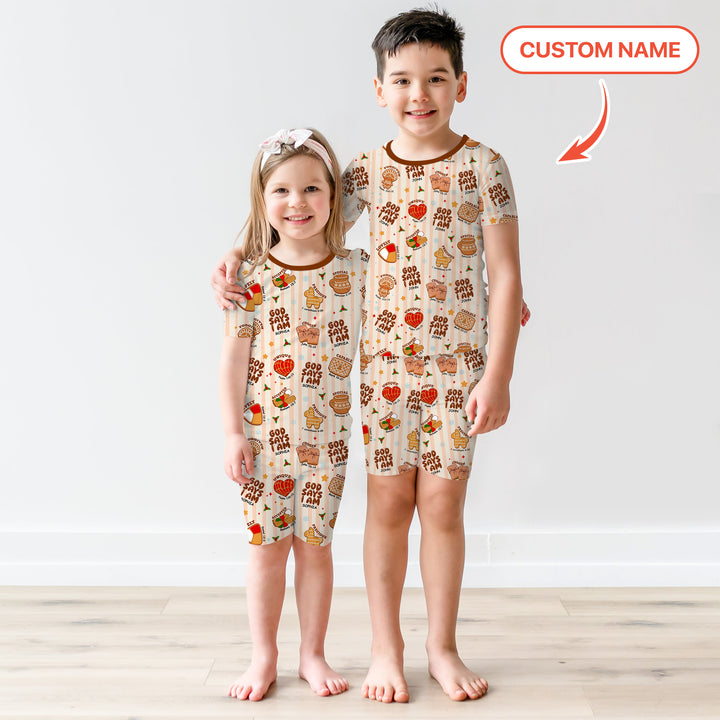 Christmas Mexican Cookies Custom Name For Boys Two Piece Short Sleeve Shorts Pajama Set