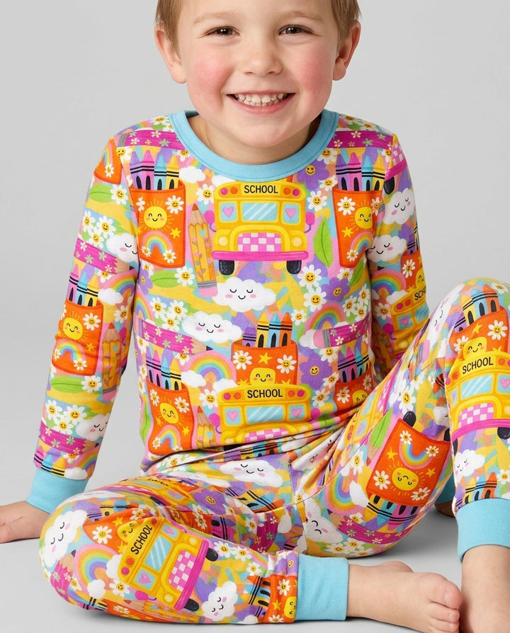 Retro Happy Classroom Bamboo Two Piece Long Sleeve Pajama Set