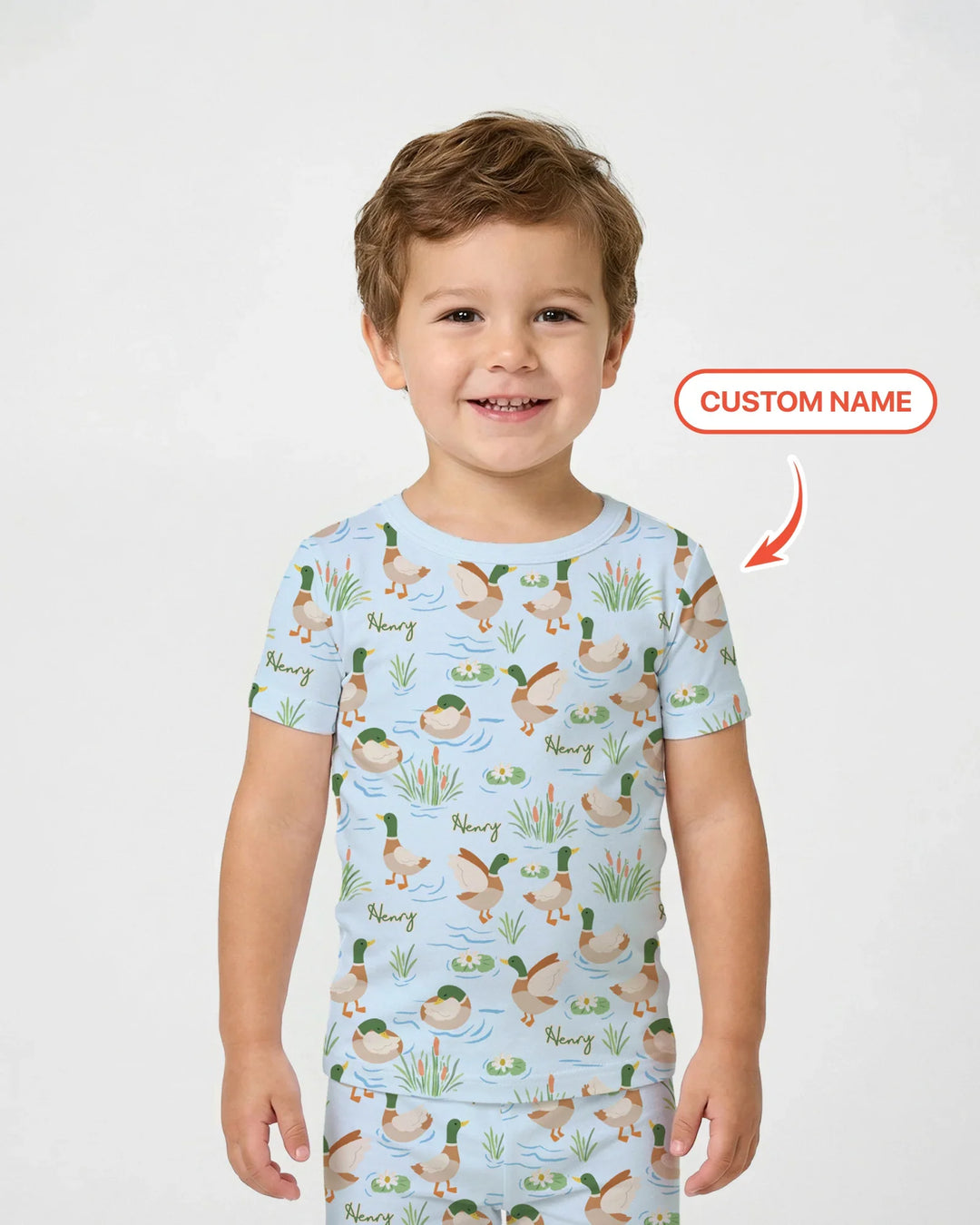 Personalized Mallard Duck Bamboo Two Piece Short Sleeve Pajama Set
