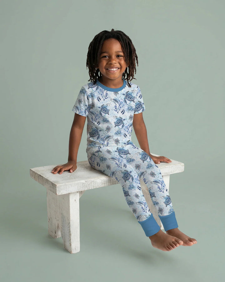 Little Turtles Family Matching Bamboo Two Piece Short Sleeve Pajama Set
