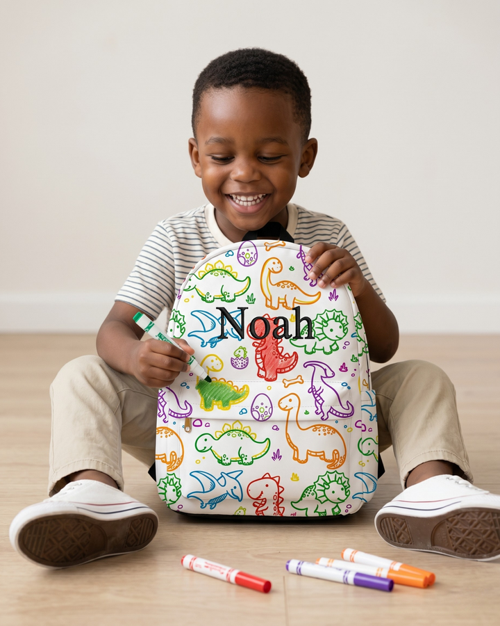 Custom Name Embroidered Jurassic Joy Colorable Backpack