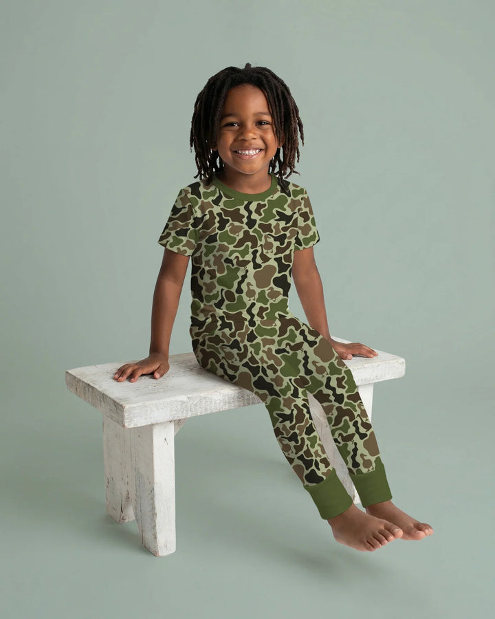 Mallard Duck Hunting Camouflage Bamboo Two Piece Short Sleeve Pajama Set