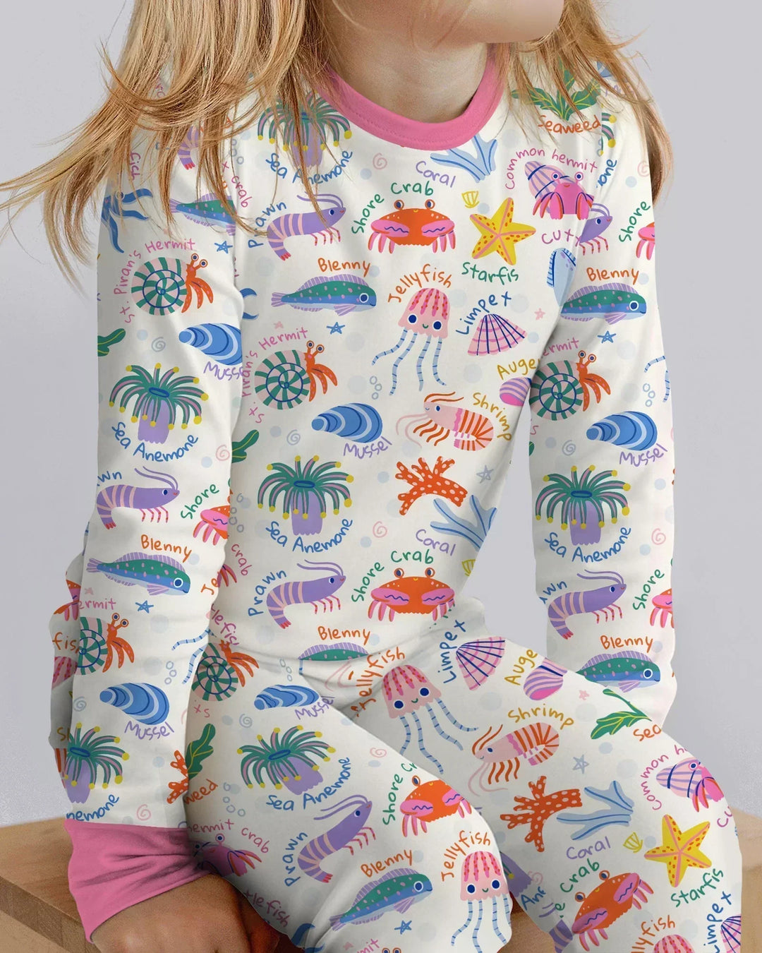 Conjunto de pijama de dos piezas de bambú de manga larga Tide Pool Pals
