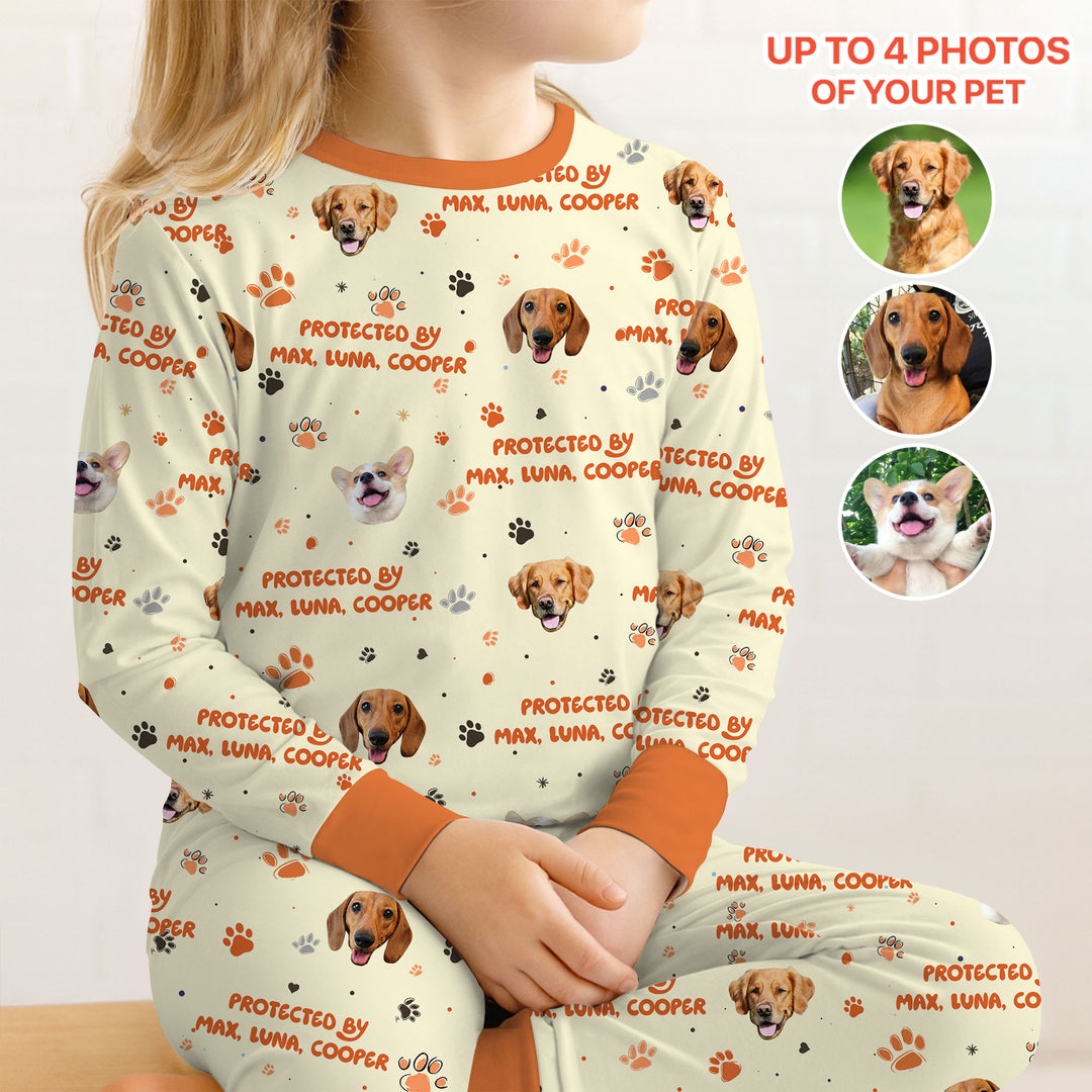 Custom Dog Photos "Protected By" Pawfect Yellow Two Piece Long Sleeve Pajama Set