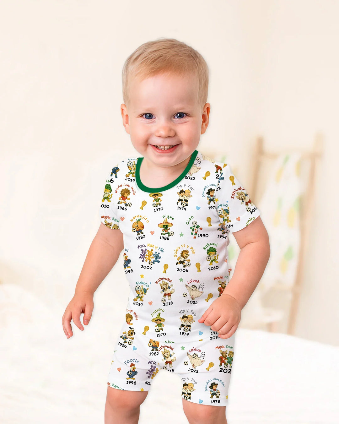Soccer cup Mascots Bamboo Two Piece Short Sleeve Shorts Pajama Set