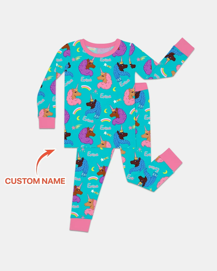 African Astro Unicorn Two Piece Long Sleeve Pajama Set
