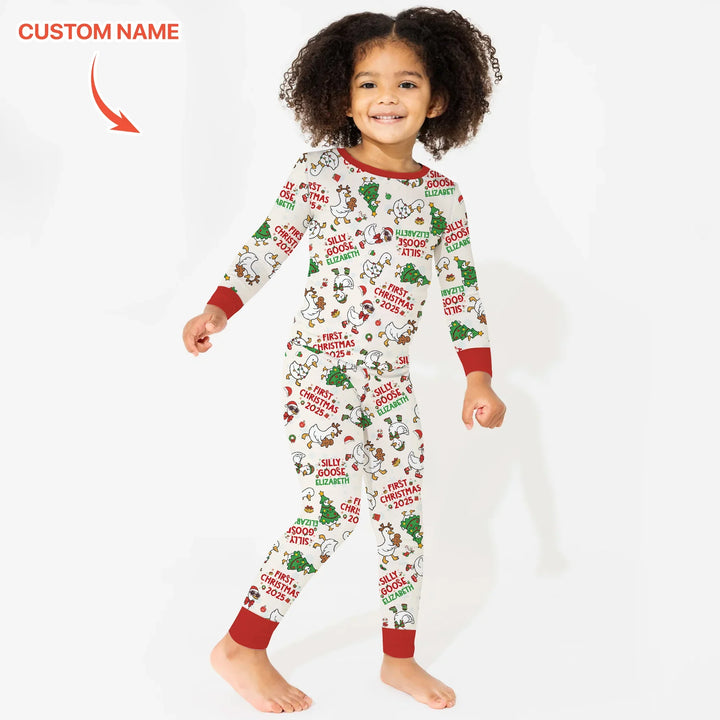 Custom Name "Silly Goose" Two Piece Long Sleeve Pajama Set (Red) , Custom Name "Silly Goose" Two Piece Long Sleeve Pajama Set (Red) - 12-18M