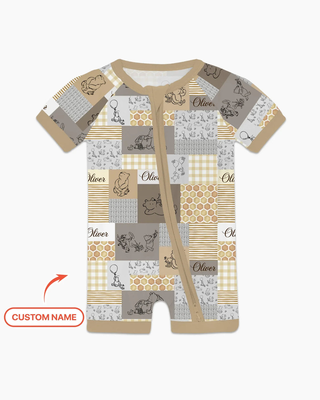 Personalized Classic Bear Patchwork Bamboo Shorty Zippy