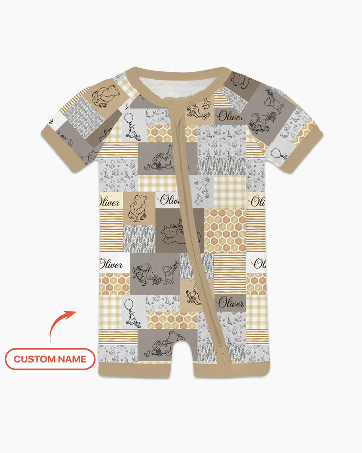 Personalized Classic Bear Patchwork Bamboo Shorty Zippy