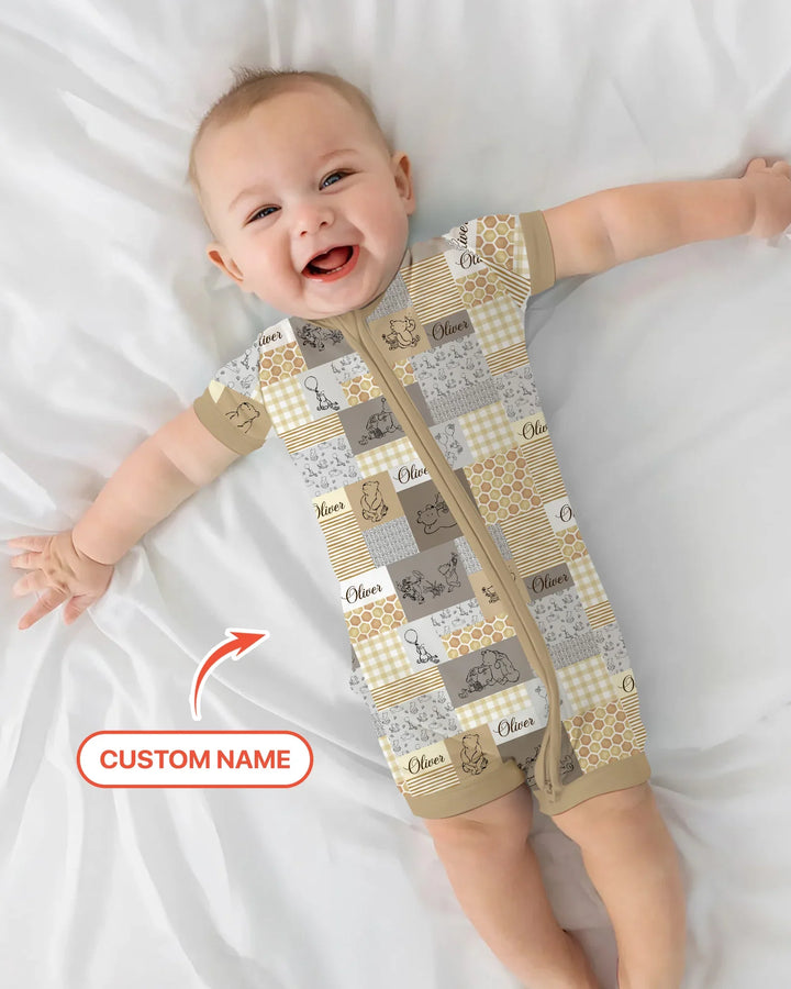 Personalized Classic Bear Patchwork Bamboo Shorty Zippy