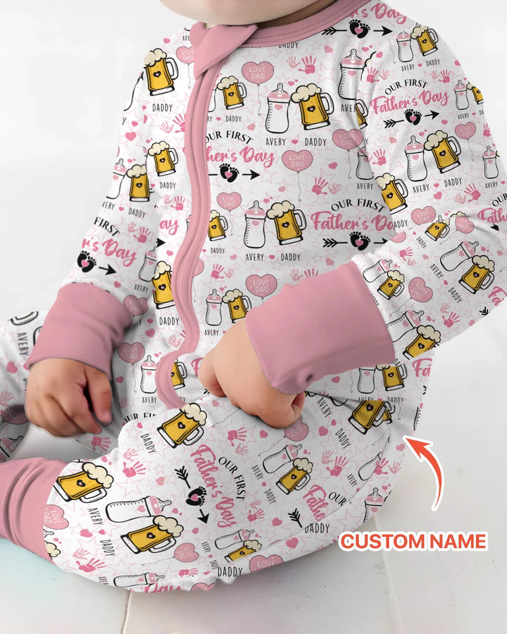 Custom Name First Father's Day Drink Bamboo Convertible Zippy