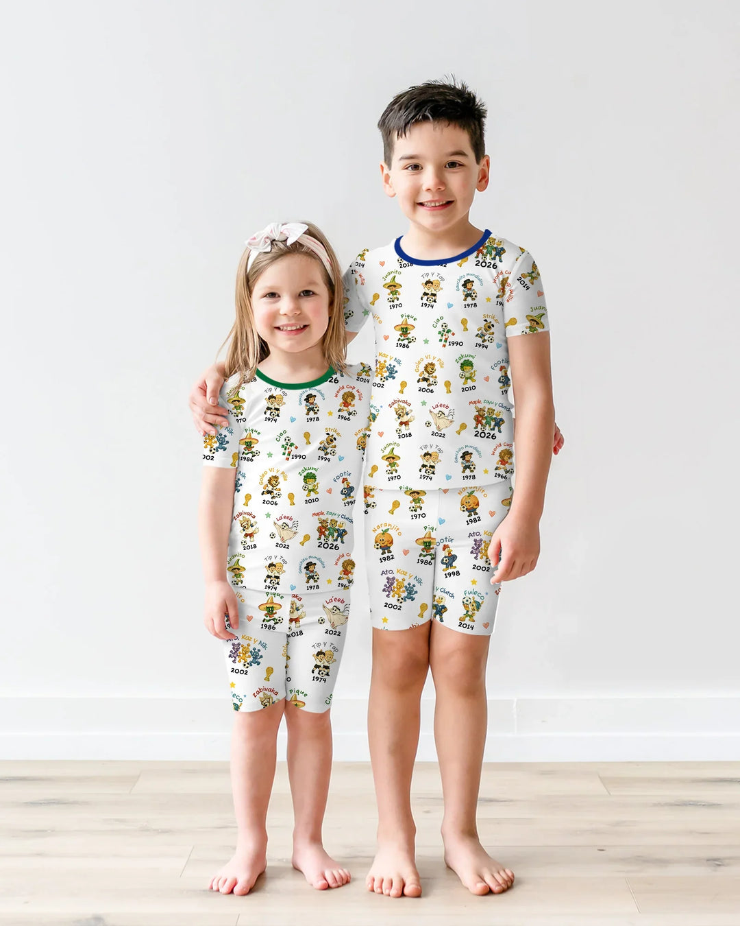Soccer cup Mascots Bamboo Two Piece Short Sleeve Shorts Pajama Set