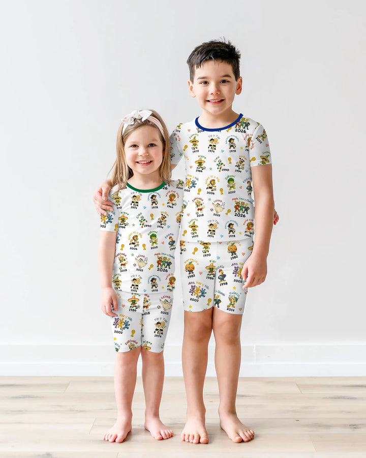 Soccer cup Mascots Bamboo Two Piece Short Sleeve Shorts Pajama Set