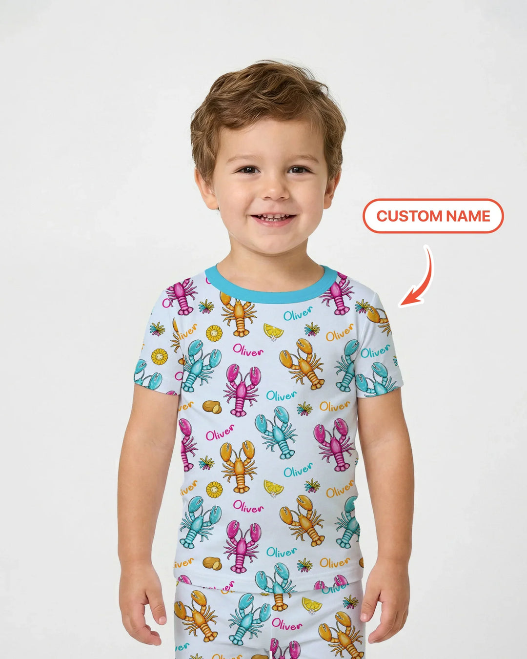 Custom Name Crawfish Crew Bamboo Two Piece Short Sleeve Pajama Set