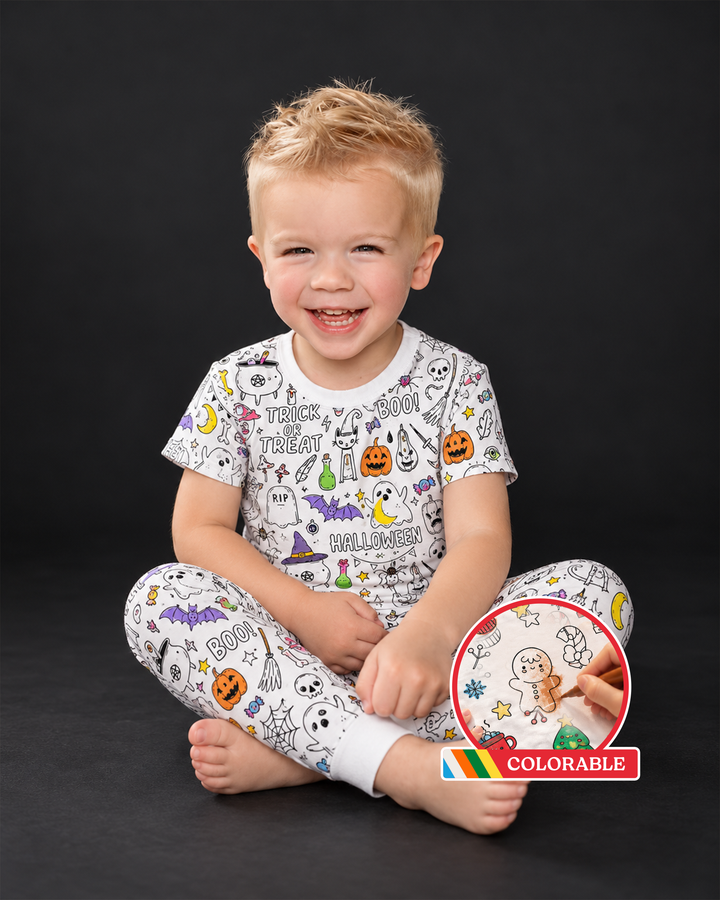 Boo! Colorable Halloween Bamboo Two Piece Short Sleeve Pajama Set