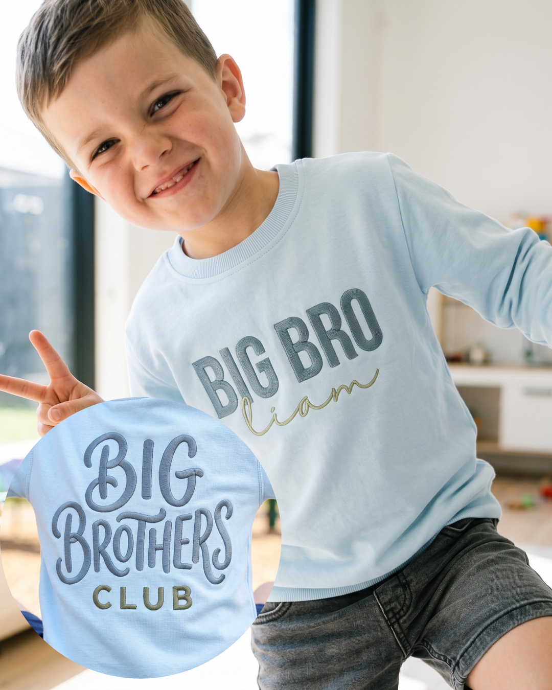 Custom Name Big Brother Club Embroidered Bamboo Crewneck Sweatshirt