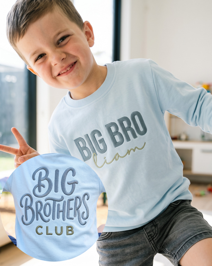 Custom Name Big Brother Club Embroidered Bamboo Crewneck Sweatshirt