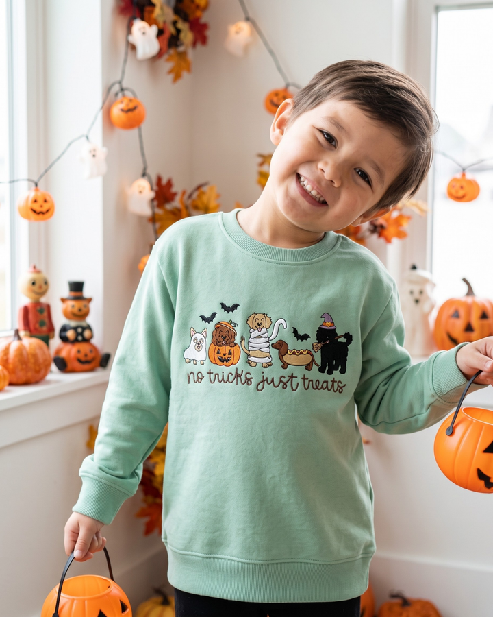 No Tricks Just Treats Embroidered Bamboo Crewneck Sweatshirt