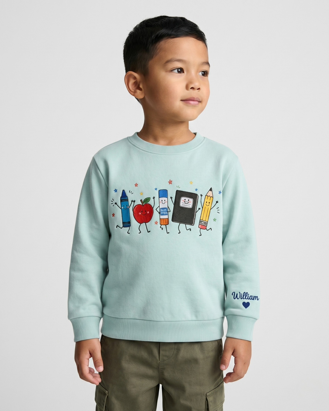 Happy School Supply Embroidered Bamboo Crewneck Sweatshirt