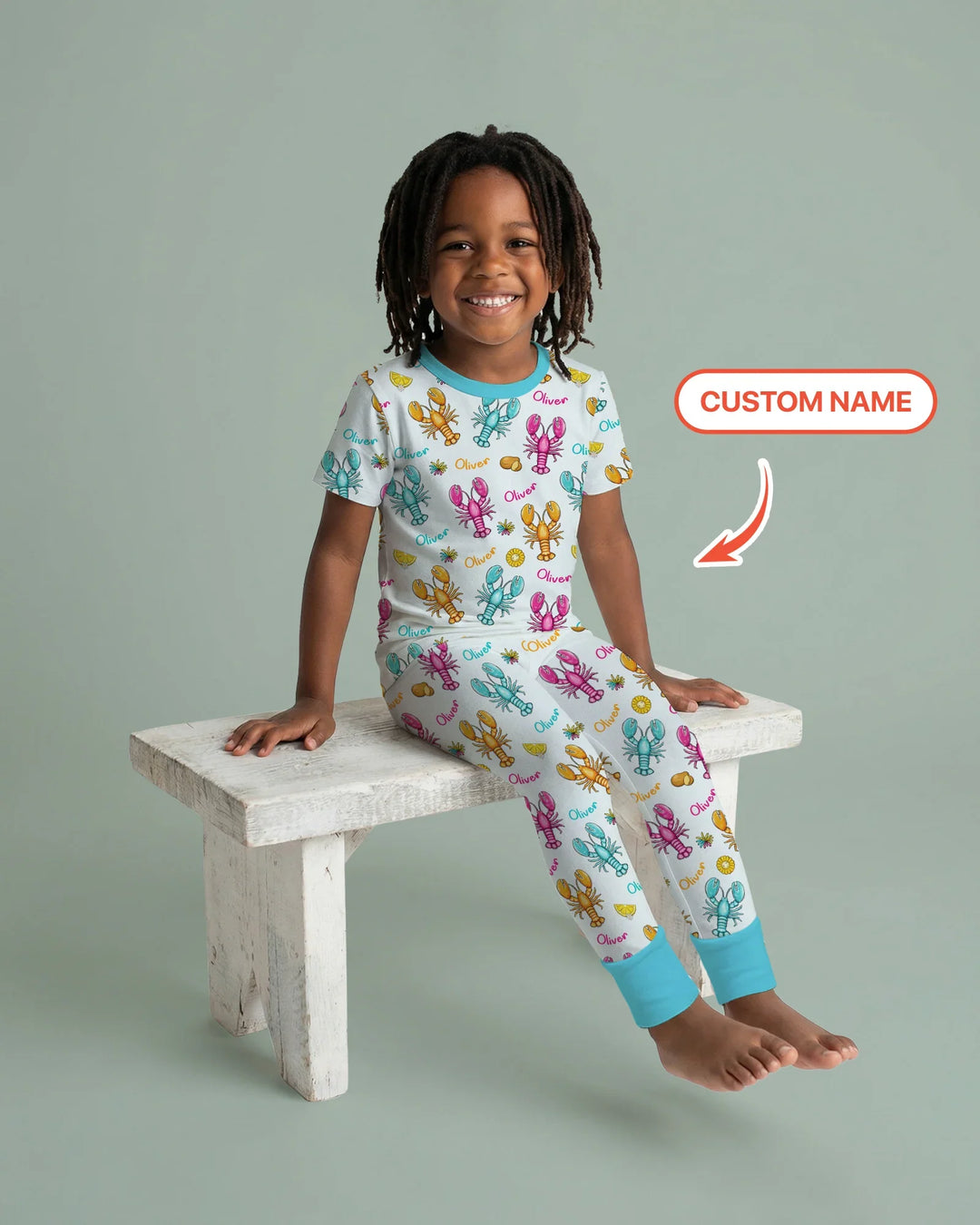 Custom Name Crawfish Crew Bamboo Two Piece Short Sleeve Pajama Set