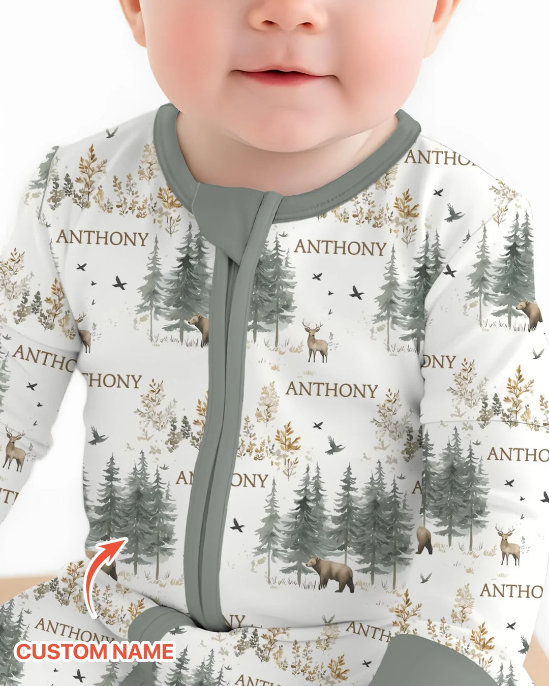 Custom Name Forest Bear Deer Bamboo Convertible Zippy