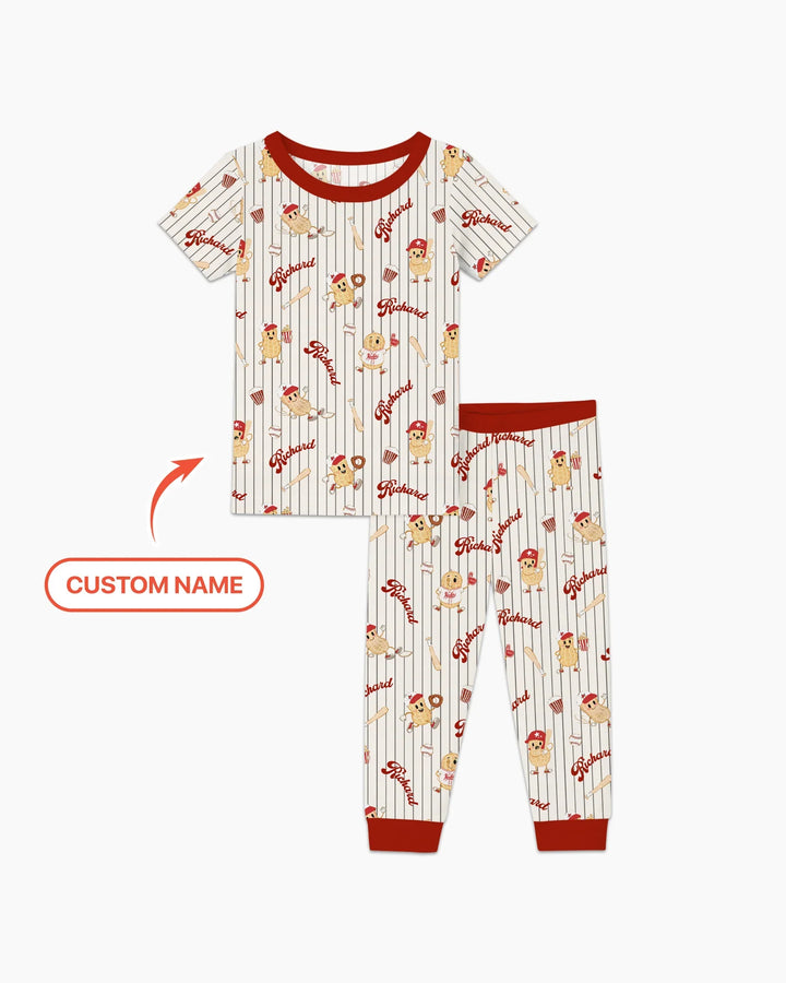 Custom Nam Retro Ballgame Bamboo Two Piece Short Sleeve Pajama Set