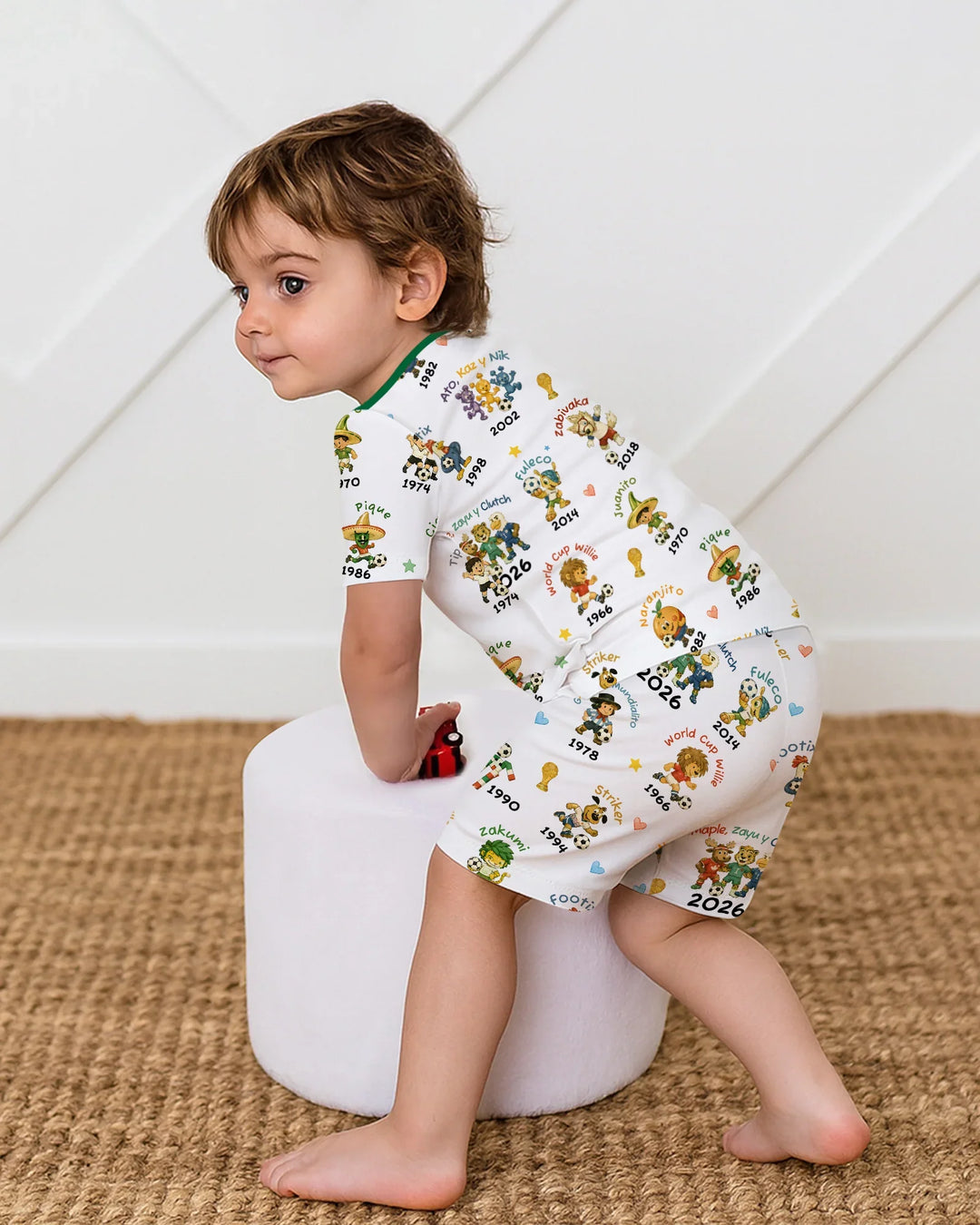 Soccer cup Mascots Bamboo Two Piece Short Sleeve Shorts Pajama Set