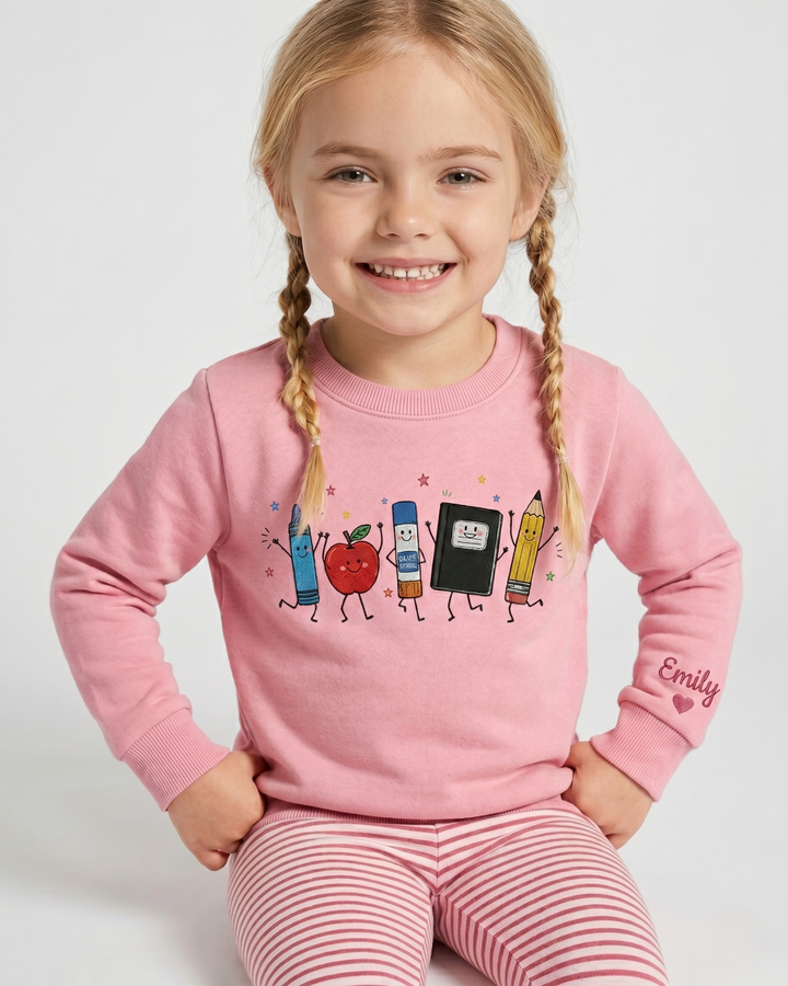 Happy School Supply Embroidered Bamboo Crewneck Sweatshirt