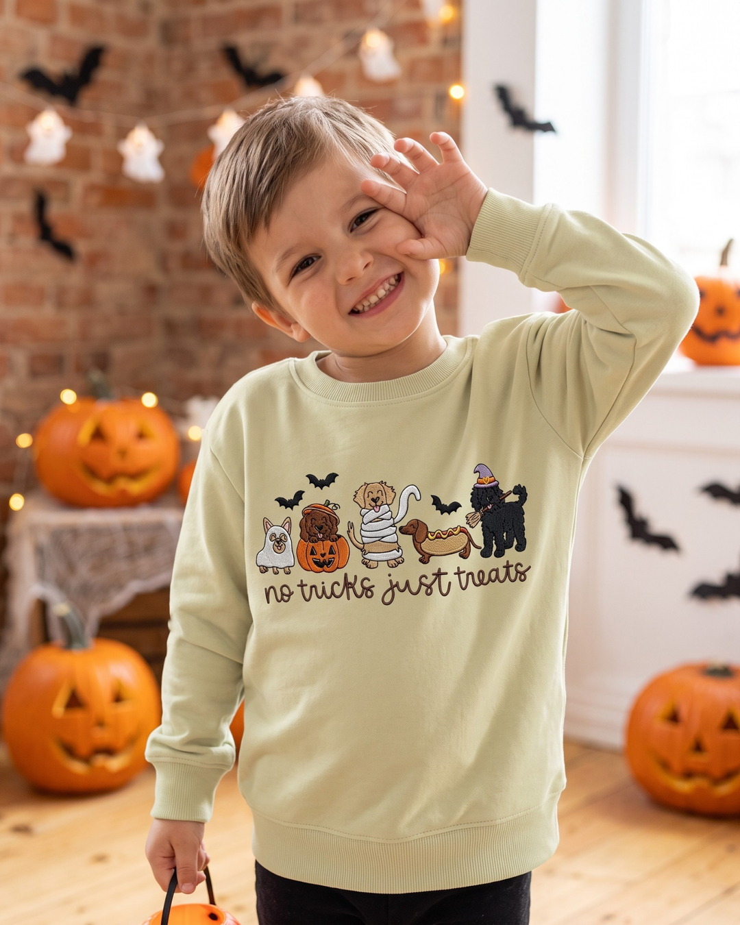 No Tricks Just Treats Embroidered Bamboo Crewneck Sweatshirt