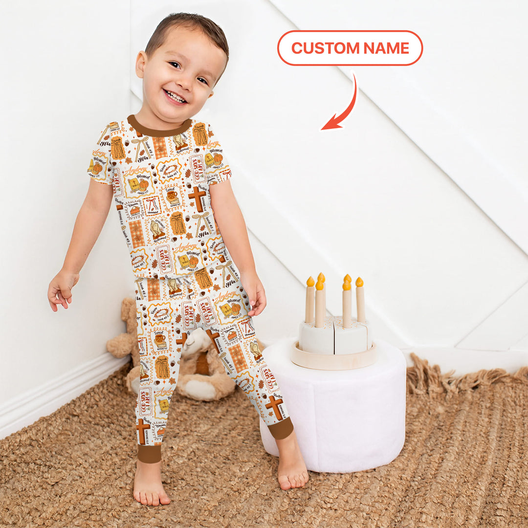 Custom Name I Am Thankful For Jesus Two Piece Short Sleeve Pajama Set , Custom Name I Am Thankful For Jesus Two Piece Short Sleeve Pajama Set - 12-18M