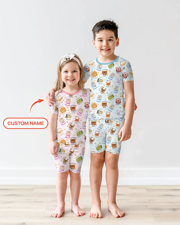 God Says I Am — Little Flock Custom Name Two Piece Short Sleeve Shorts Pajama Set