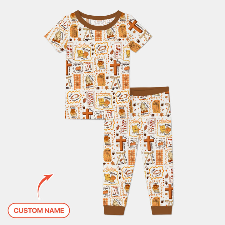 Custom Name I Am Thankful For Jesus Two Piece Short Sleeve Pajama Set , Custom Name I Am Thankful For Jesus Two Piece Short Sleeve Pajama Set - 12-18M