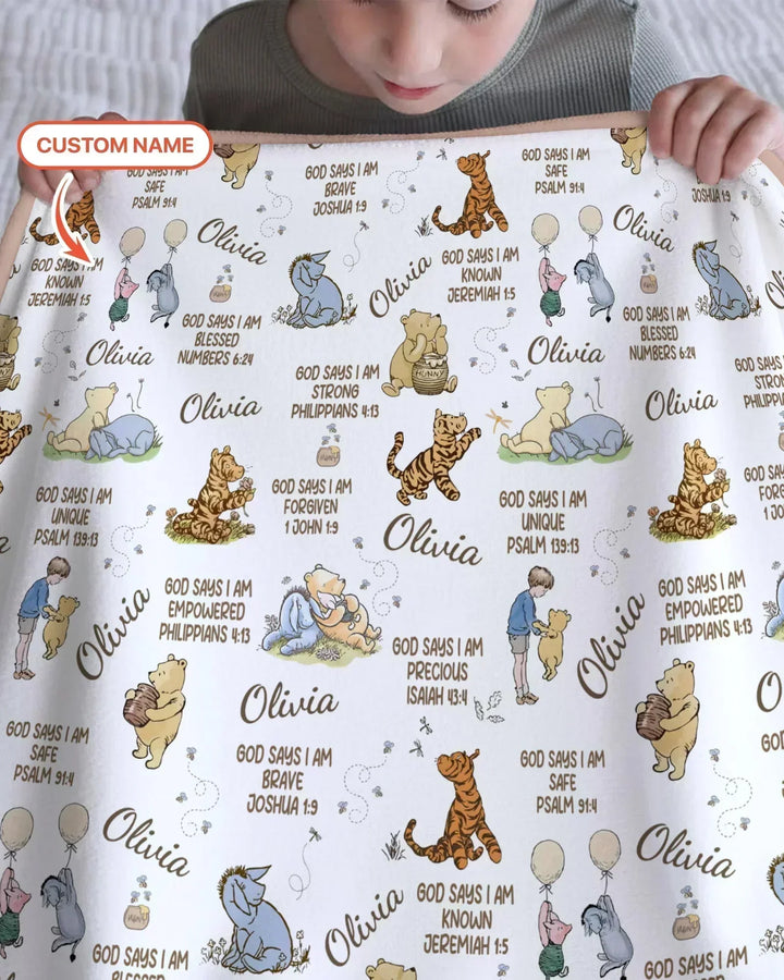 Custom Name God Says I Am Classic Bear Bamboo Blanket