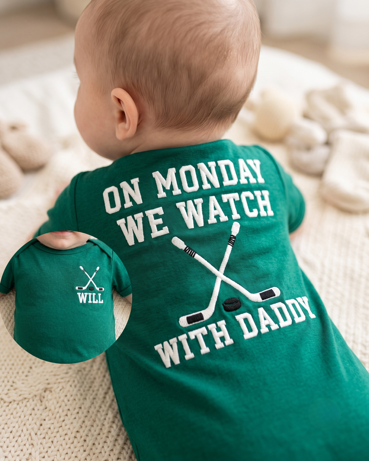 Custom Name Hockey Baby Embroidered Bamboo Bodysuit