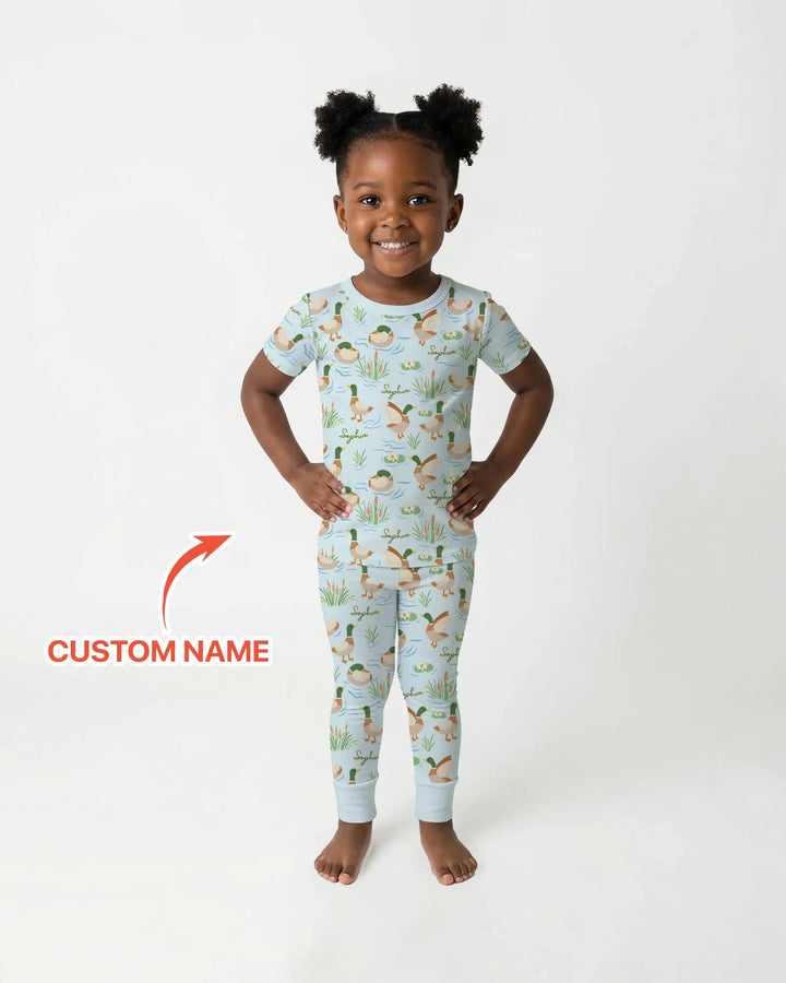 Personalized Mallard Duck Bamboo Two Piece Short Sleeve Pajama Set