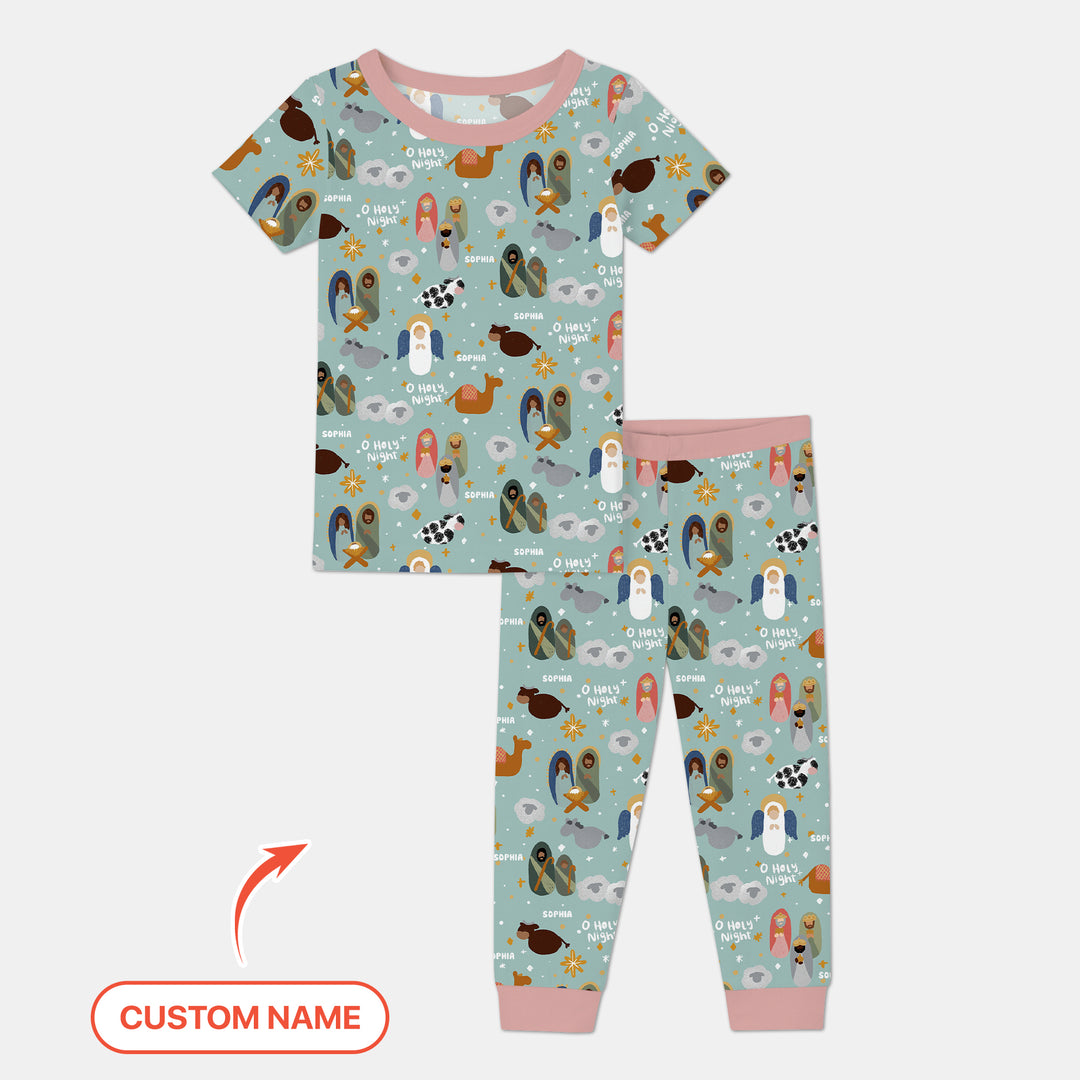 O Holy Night Custom Name Two Piece Short Sleeve Pajama Set
